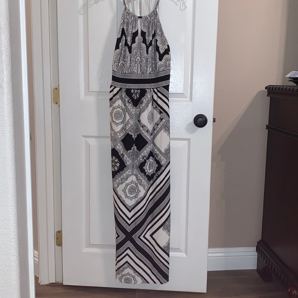 Black and white floor length dress